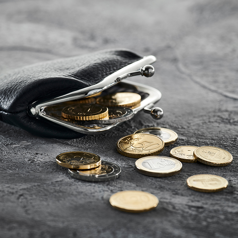 Geldtasche mit Euro-Münzen