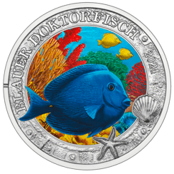 2024 3 euro coin blue doctorfish revers