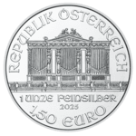 1 ounce fine silver Vienna Philharmonic value side