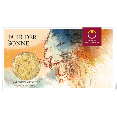 Kalendermedaille Silber vergoldet im Blister