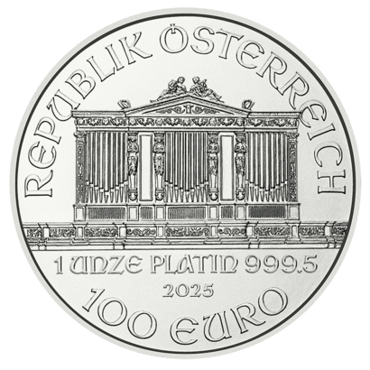 1 ounce platinum Vienna Philharmonic value side