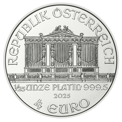 1/25 Unze Platin Wiener Philharmoniker Wertseite