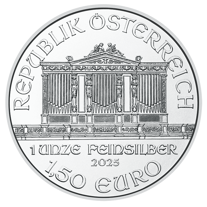 1 Unze Feinsilber Wiener Philharmoniker Wertseite