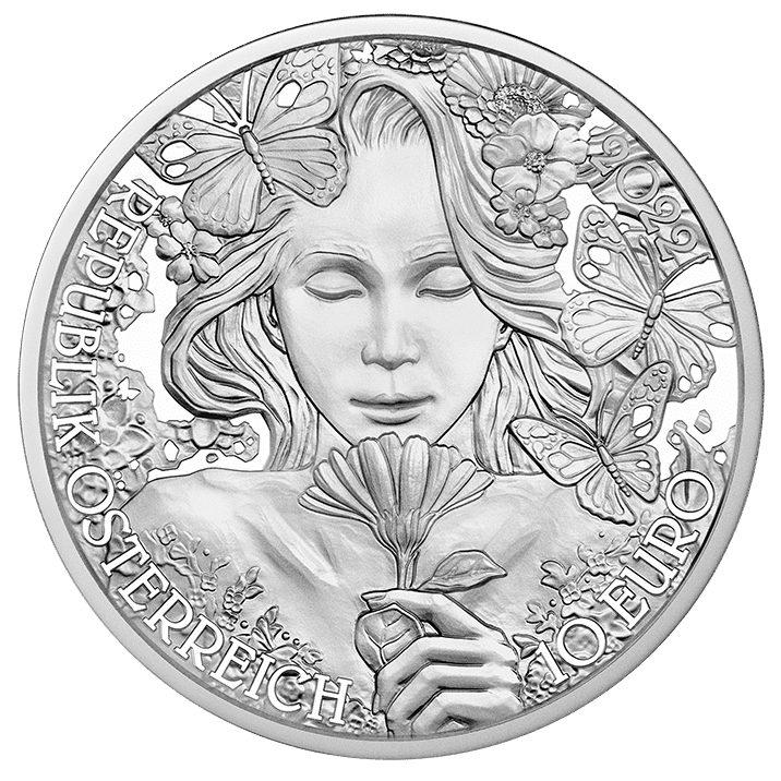 10-Euro-Silbermünze Ringelblume Wertseite