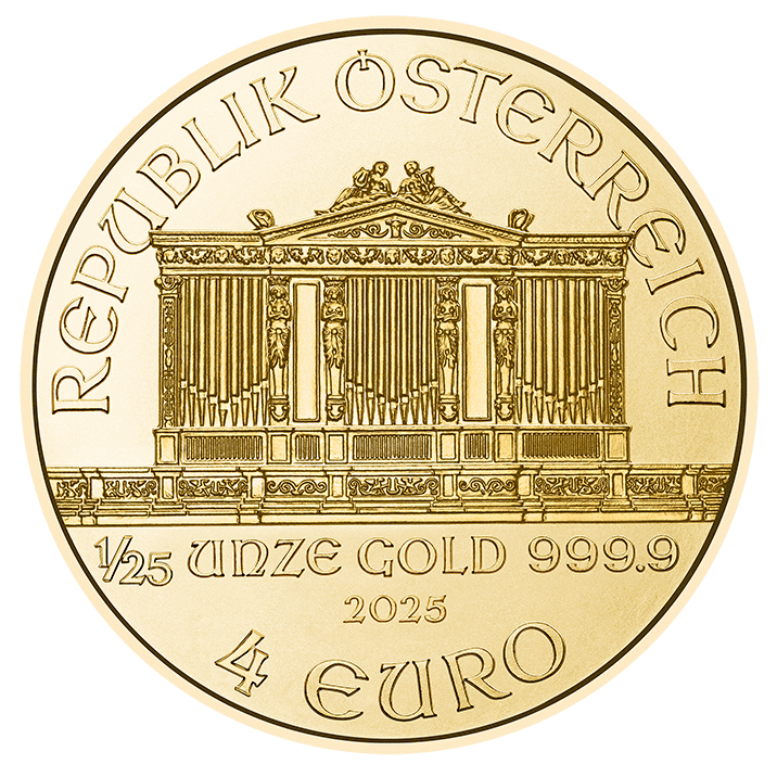 1/25 ounce gold Vienna Philharmonic value side