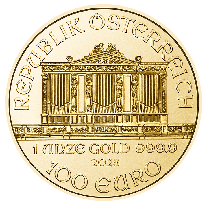1 ounce gold Vienna Philharmonic value side