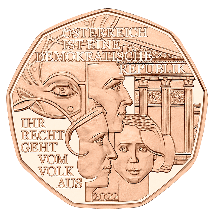5-Euro-Münze Demokratie in Kupfer