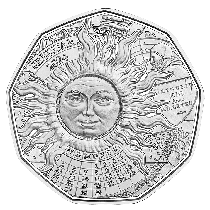 Neujahrsmünze 2024 „365 + 1 Tag Glück“ in Silber Motivseite