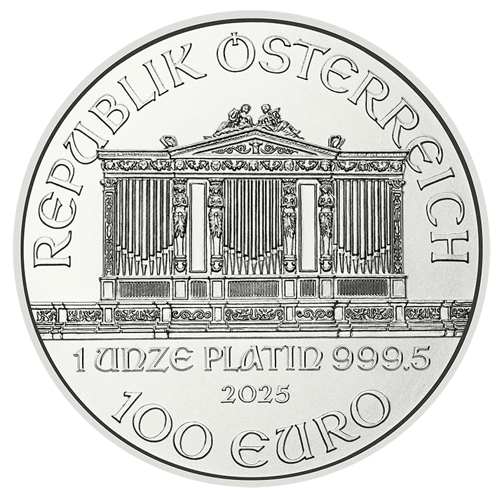 1 Unze Platin Wiener Philharmoniker Wertseite