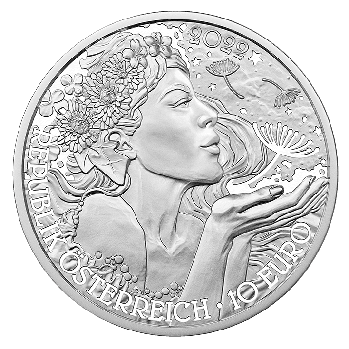 10-Euro-Silbermünze Hangehoben Der Löwenzahn Wertseite
