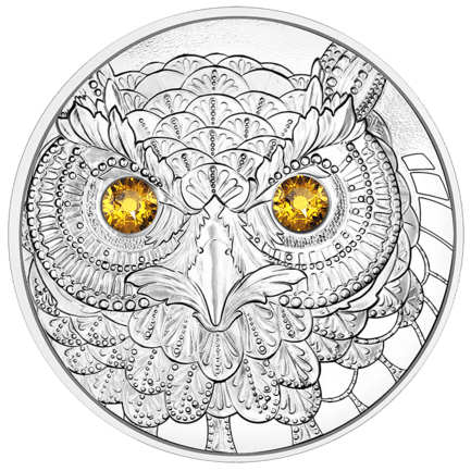 20-Euro-Silbermünze die Eule Revers mit Swarovski®-Kristallen