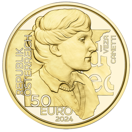 50-Euro-Goldmünze Veza Canetti Wertseite