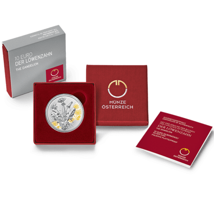 10-Euro-Silbermünze Löwenzahn im Etui