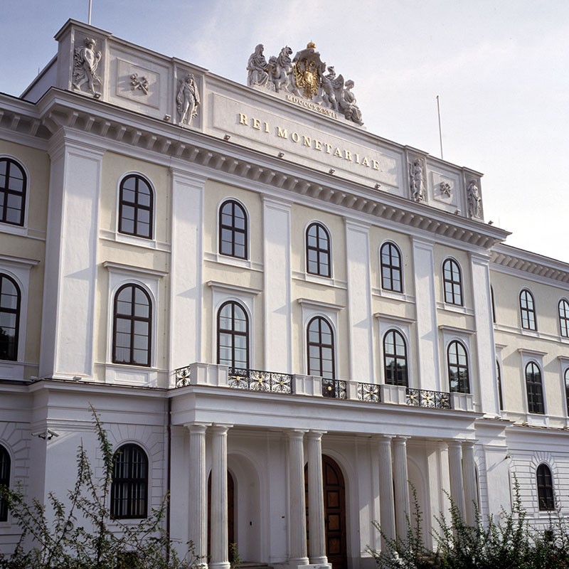 Front view of the Münze Österreich building in Vienna