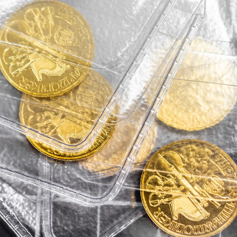 Goldmünzen in Plastiketui