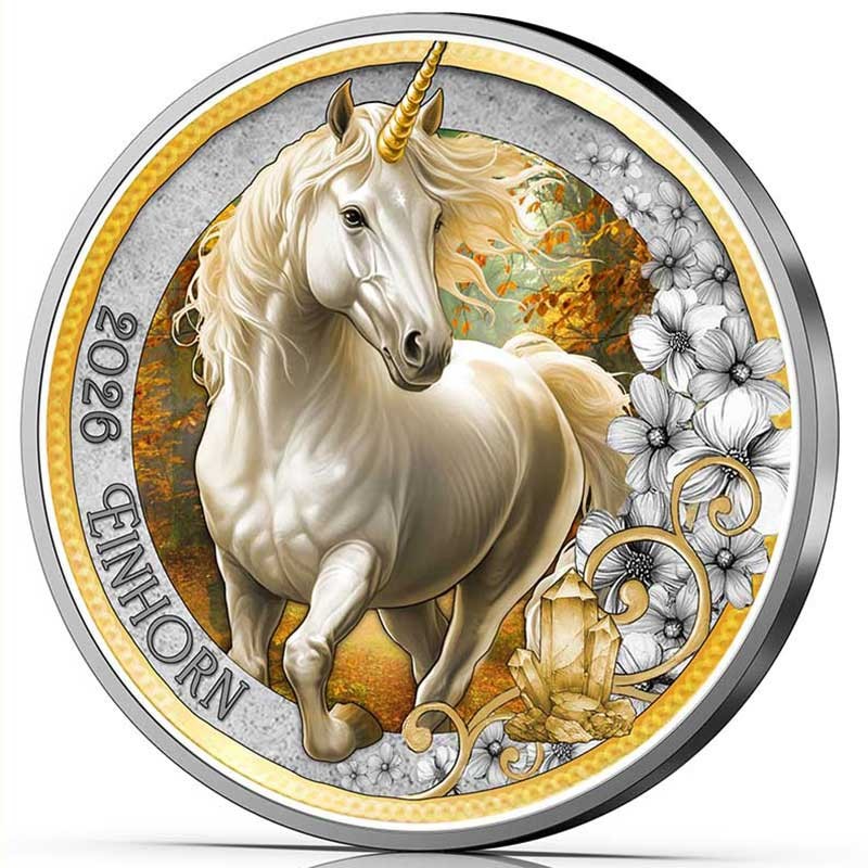 Entwurf 3D-Ansicht der Münze Das Einhorn