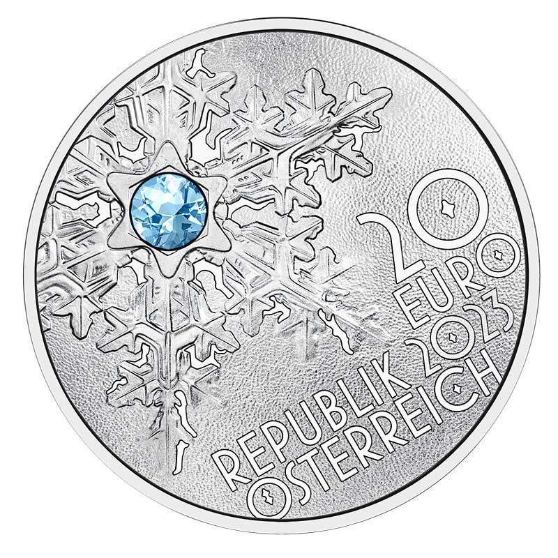 20-Euro Silbermünze Schneeflocke Avers leicht gedreht