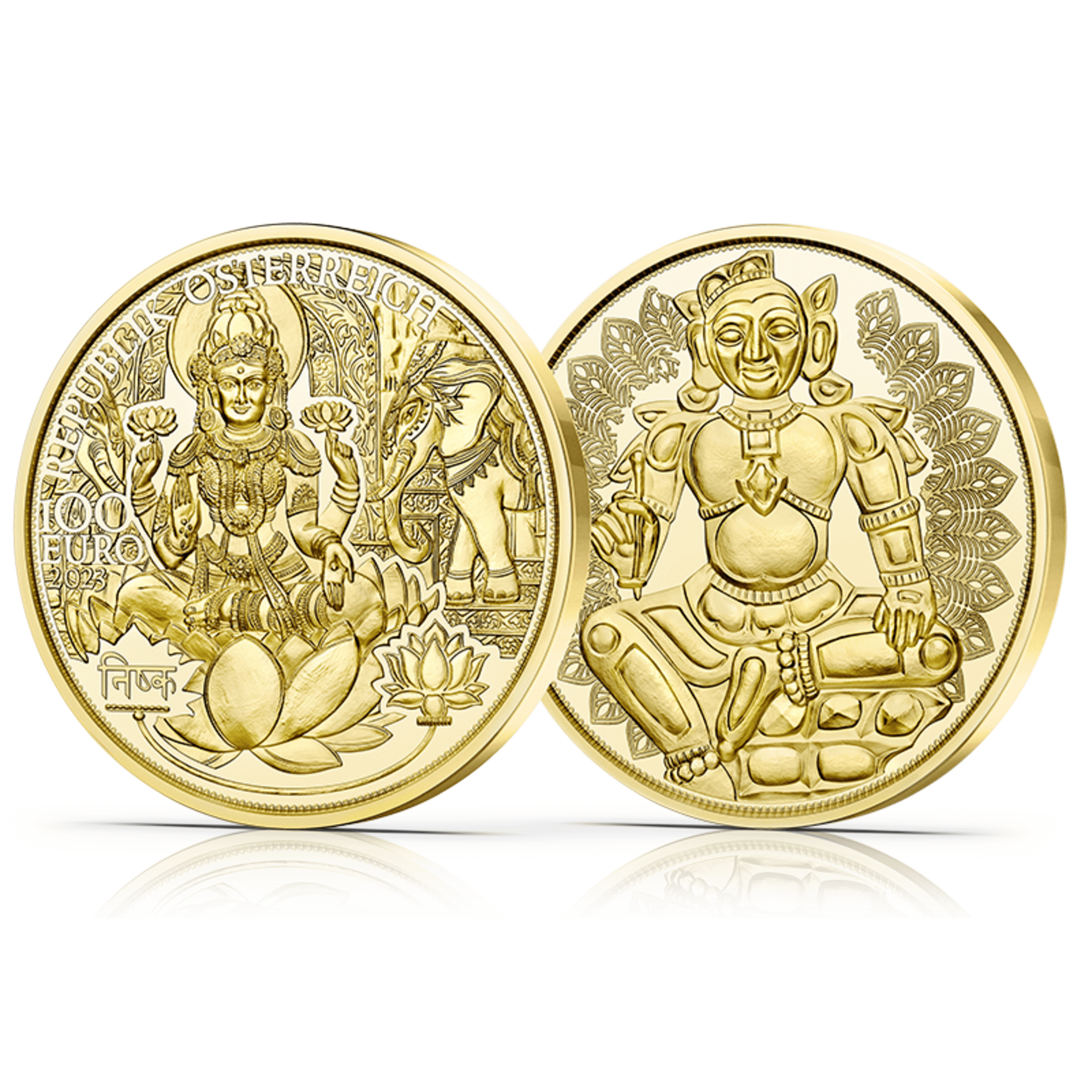2023 100-Euro-Goldmünze Das Goldene Indien 3D-Ansicht
