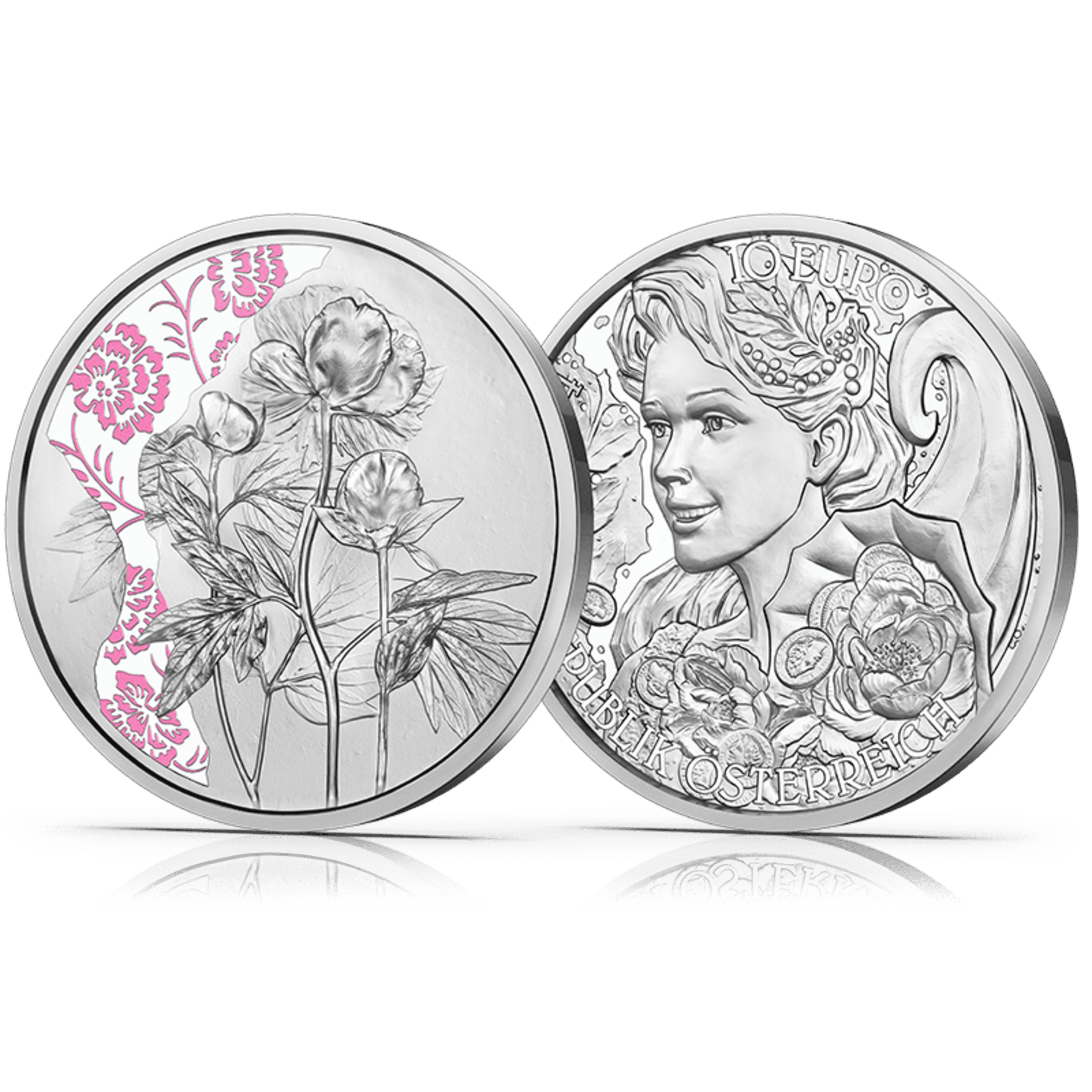 10-Euro-Münze Pfingstrose Vorderseiten und Rückseite