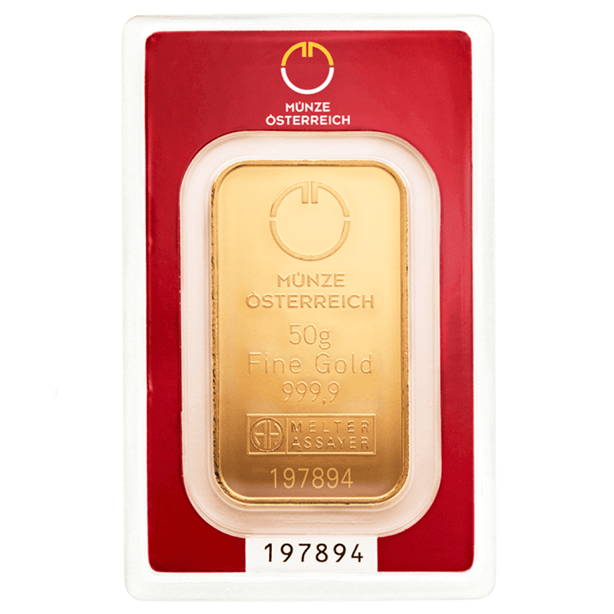 50 Gramm Goldbarren im Blister