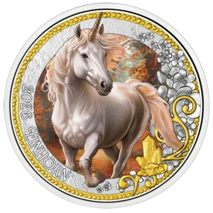 2026 3-Euromünze Das Einhorn Revers mit Farbdruck