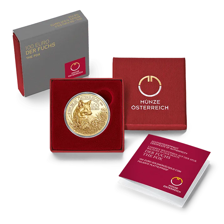 Goldmünze der Fuchs im Etui