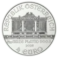 Platinmünze Avers-Seite mit Aufschrift 'Republik Österreich', 1/25 Unze Platin , Jahr 2026, 4 Euro. Abgebildet ist die große Orgel des Konzertsaals der Wiener Philharmoniker